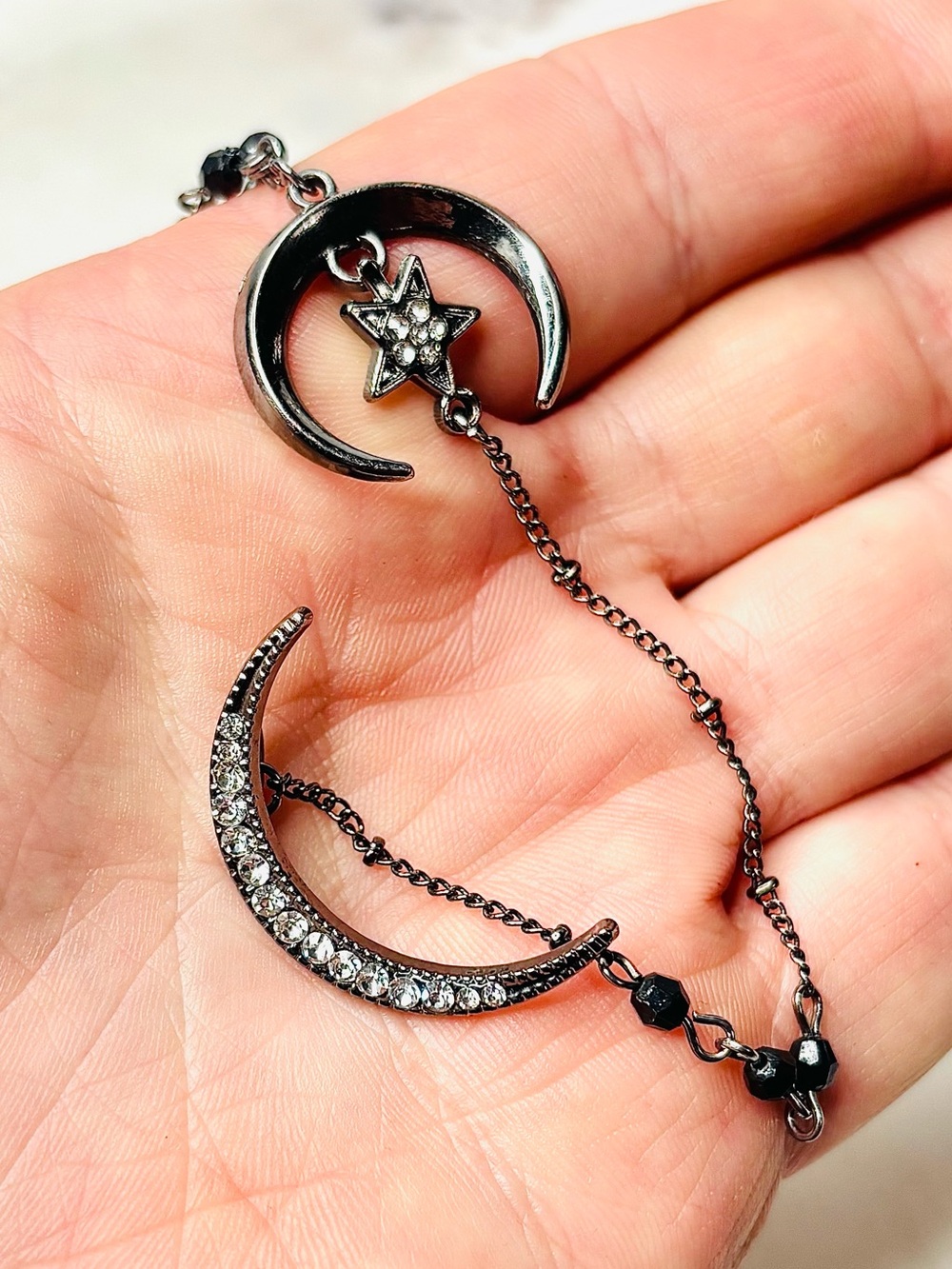 Black Crescent Moon Y Drop Goth Witch Celestial Fairycore Necklace